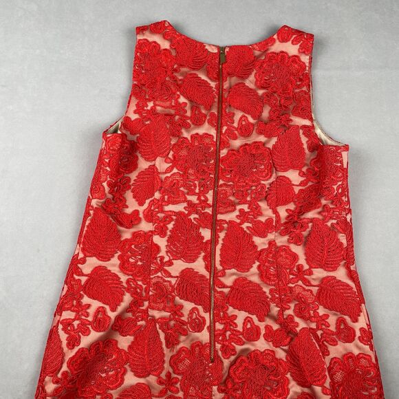 Vince Camuto Embroidered Mesh Sheath Dress Sz 8 Floral Red Cocktail Party - Picture 6 of 10